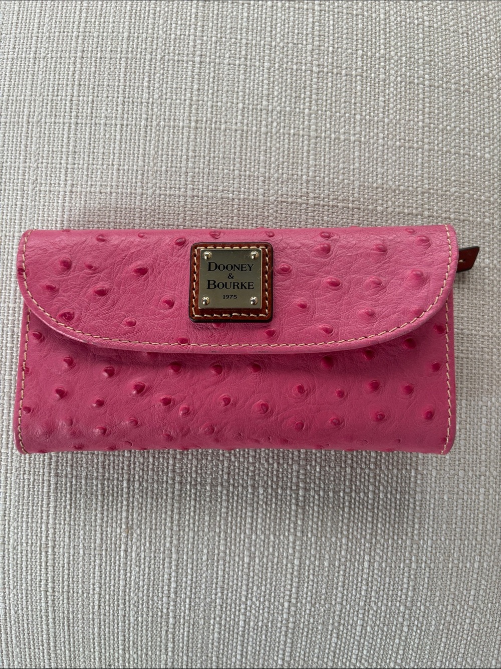 Dooney & Bourke Hot Pink Ostrich-Embossed Continental Wallet